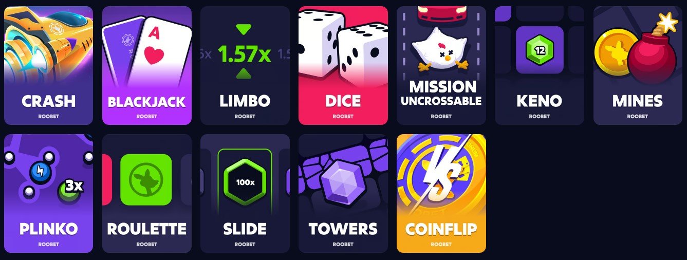 Roobet Originals games screenshot